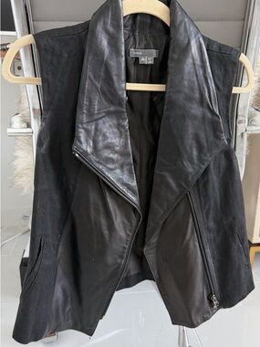 Vince Black Leather Draped Moto Vest
